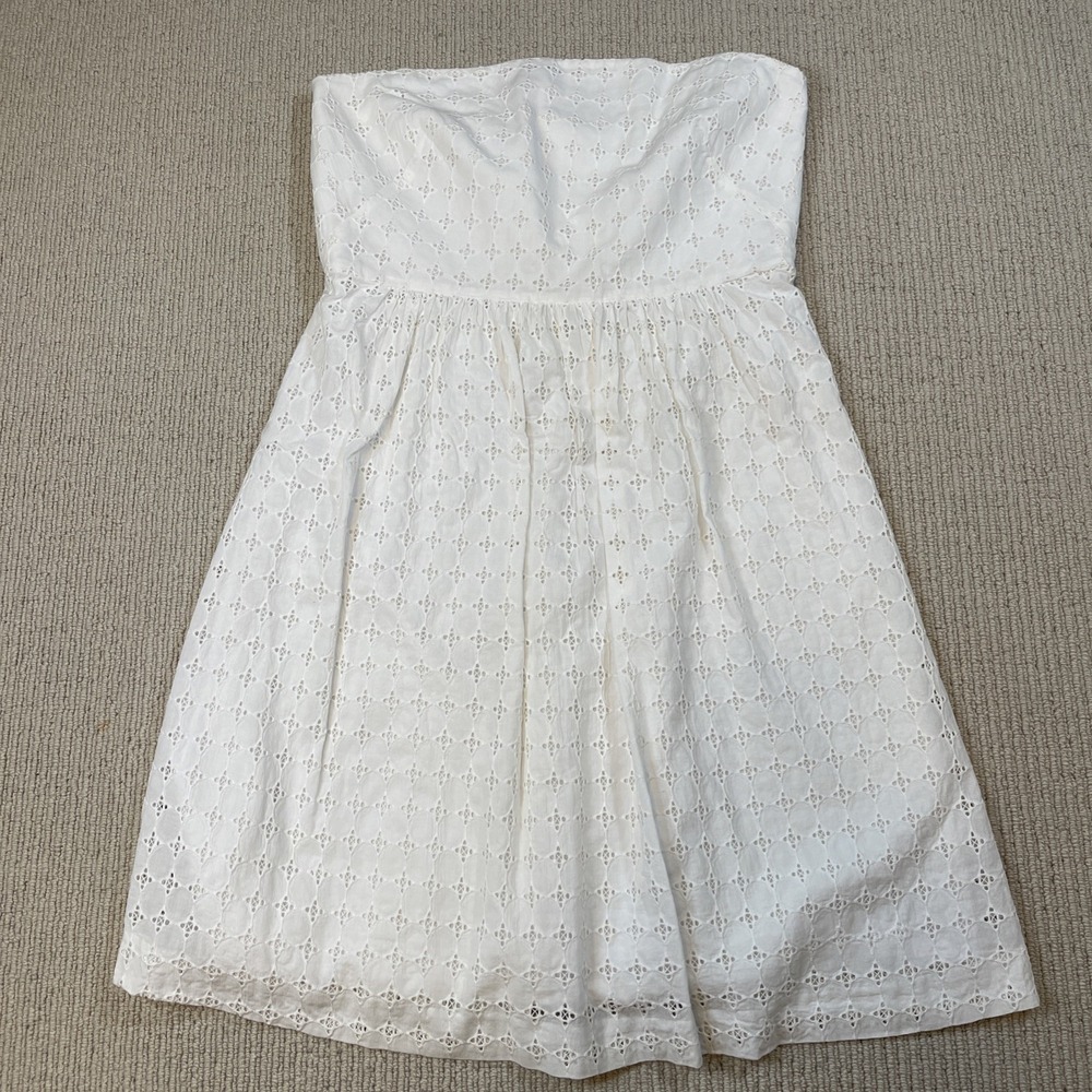 Bananan Republic Women's 10 White Eyelet Strapless Knee Length Dress Lined
